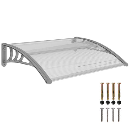 Front Door Canopy Outdoor Awning Aluminium Rigid Plastic Polycarbonate Rain Shelter UV Water Rain Resistant 100 x 75cm Clear