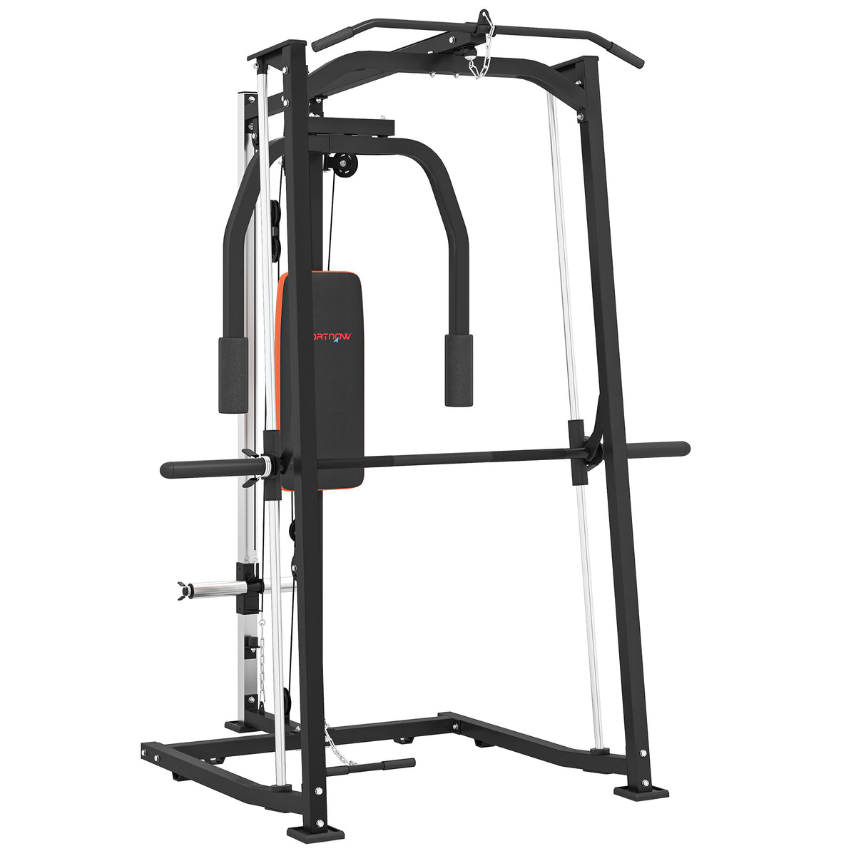 3-in-1 Smith Machine with Dual Cable Pulley System, Chest Press Station, 17-Level Squat Rack and Barbell Bar