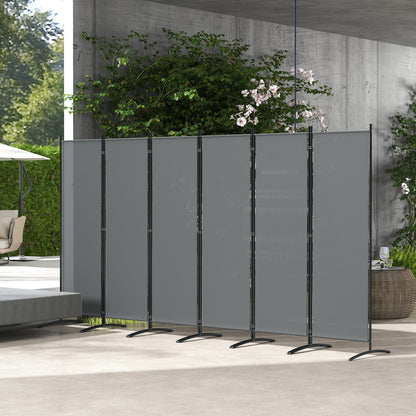 6 Panel Folding Room Divider, 1.7m Privacy Screen with Wide Feet, Portable Freestanding Metal Partition Separator for Office, Living Room, Bedroom, Dining Room, Dark Grey