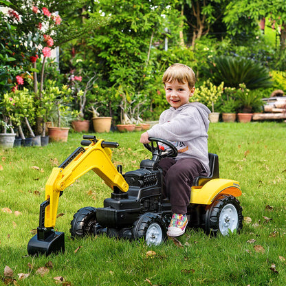 Kids Ride on Digger Pedal Go Kart Pretend Play Construction No Power Truck with Horn for 3 - 6 Years, Yellow