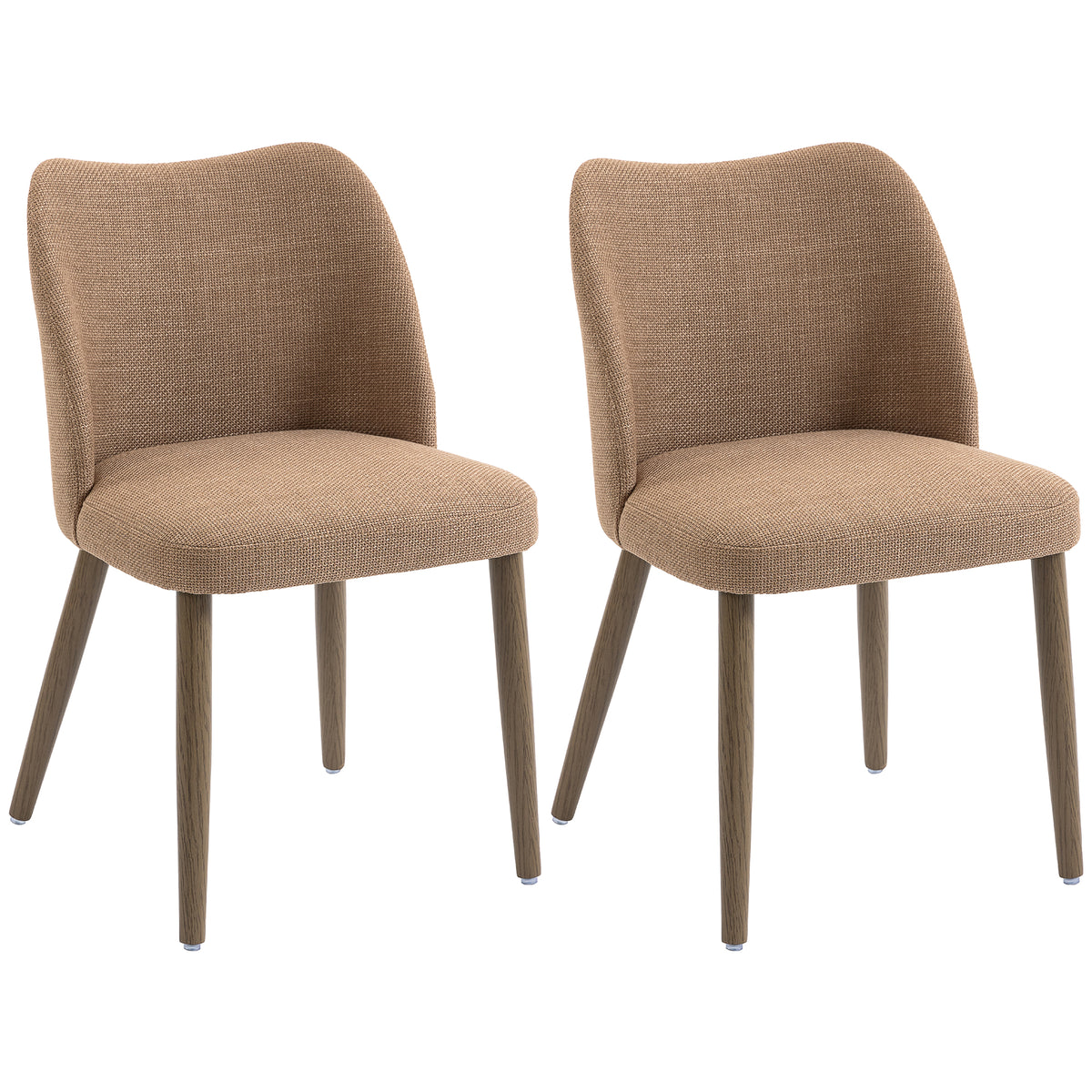 Dining Chairs Set of 2, Linen Upholstered Kitchen Chairs with Padded Seat, Curved Backrest, Rubberwood Legs