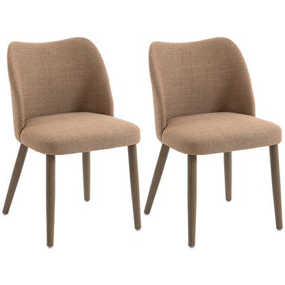 Dining Chairs Set of 2, Linen Upholstered Kitchen Chairs with Padded Seat, Curved Backrest, Rubberwood Legs