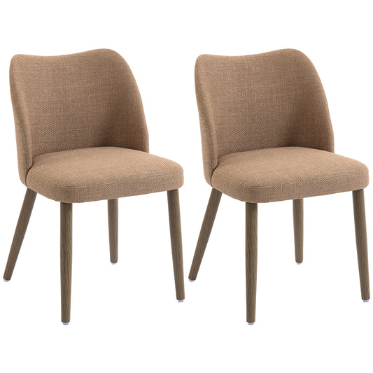 Dining Chairs Set of 2, Linen Upholstered Kitchen Chairs with Padded Seat, Curved Backrest, Rubberwood Legs