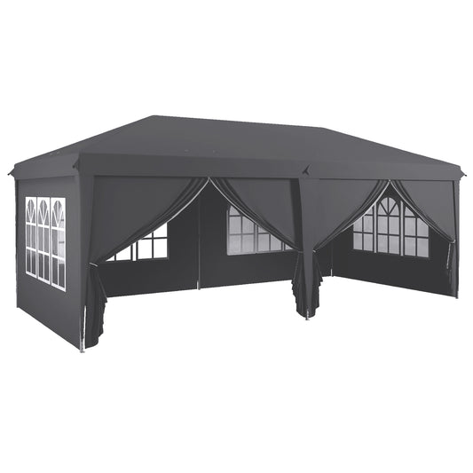 3 x 6 m Garden Pop Up Gazebo, Wedding Party Tent Marquee, Water Resistant Awning Canopy with Sidewalls, Windows, Carry Bag, Grey
