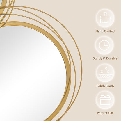 Metal Wall Art 56cm Modern Decorative Mirror Decor for Living Room Bedroom Dining Room, Gold
