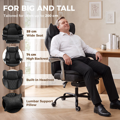 Executive Office Chair, Leathaire Big and Tall Office Chair 180 kg with Wide Seat, Reclining, Lumbar Support
