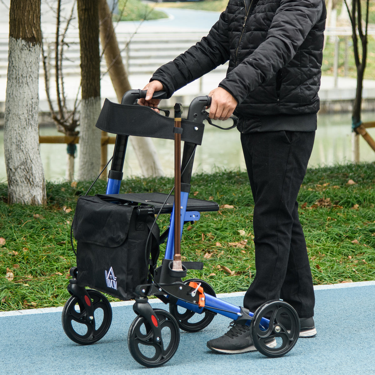 Portable Rollator Walker with 6 Adjustable Height and Dual Brakes for travel and Dailt Use, Blue