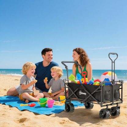 180L Festival Trolley on Wheels, Push & Pull Beach Cart with Removable Canopy, Wide All-Terrain Wheels, Folding Camping Trolley Cart, Adjustable Handle for Garden Fishing Shopping