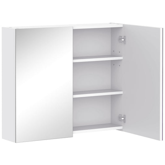 Bathroom Mirror Cabinet, 3-Tier Wall Mount Bathroom Storage Cabinet with Soft-Close Hinges and Adjustable Shelf, Double Door Cupboard, 70 x 15 x 60 cm, White