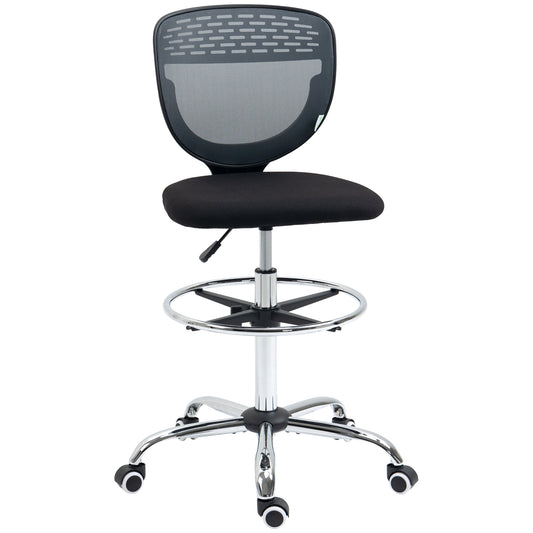 Drafting Chair, Swivel Office Draughtsman Chair, Mesh Standing Desk Chair with Adjustable Foot Ring, Armless, Grey