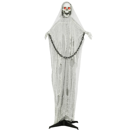 183 cm Life Size Halloween Animated Skeleton Grim Reaper with Glowing LED Eyes, Scary Halloween Decorations, Battery Operated, Indoor Party Props