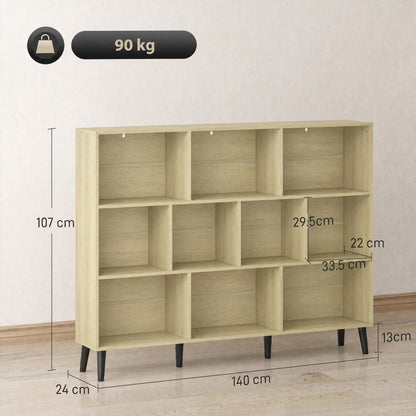 10-Cube Bookcase, 3-Tier Book Shelf with Solid Wood Legs, 140 cm Modern Bookshelf with Anti-Tip Kit