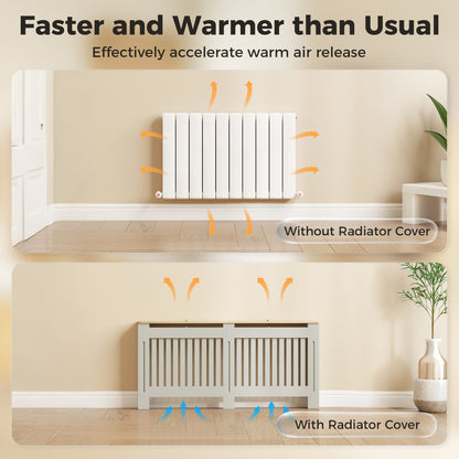 Slatted Radiator Cover, Painted Cabinet with Line Grill Design, 172W × 19D × 81H cm, Grey