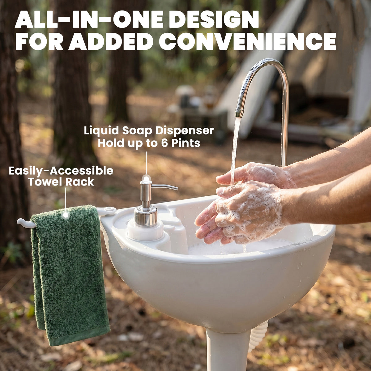 Portable Camping Sink with Running Water and Wastewater Tank, Hand Wash Basin with Rolling Wheels, Foot Pump, Soap Dispenser for Outdoor Events, Gatherings, Picnic