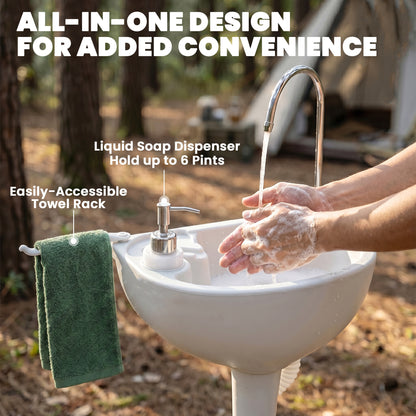 Portable Camping Sink with Running Water and Wastewater Tank, Hand Wash Basin with Rolling Wheels, Foot Pump, Soap Dispenser for Outdoor Events, Gatherings, Picnic