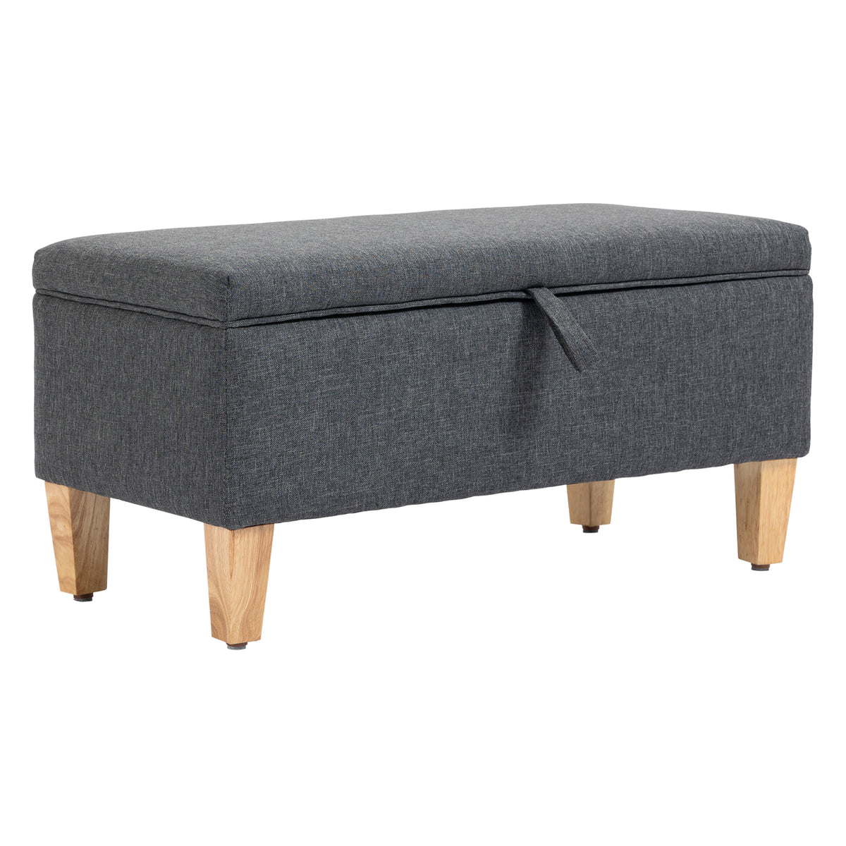 30L Linen Storage Ottoman Padded Footstool with Rubberwood Legs for Storage Box, Bed End, Shoe Bench, Seating, Dark Grey