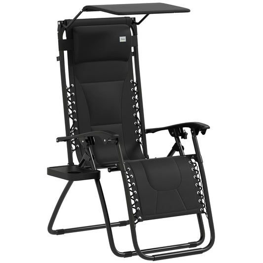 Zero Gravity Lounger Chair, Folding Reclining Patio Chair with Shade Cover, Padded Seat, Cup Holder, Soft Cushion and Headrest for Poolside, Camping, Black