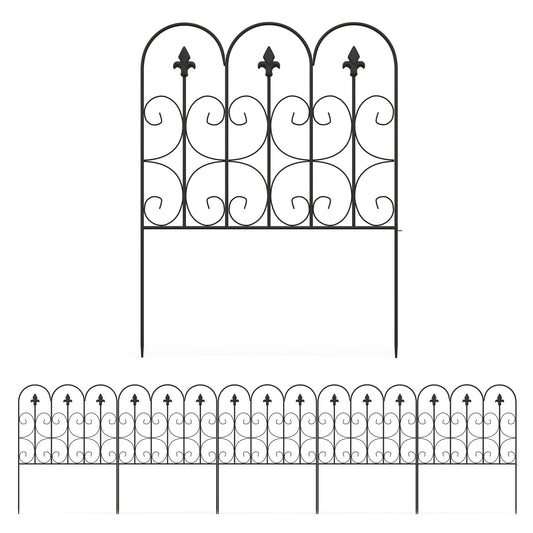 Decorative Garden Fencing, 83cm (H) x 3m (L) 5PCs Outdoor Picket Fence Panels, Rustproof Metal Wire Landscape Flower Bed Border Edging Animal Barrier, Black