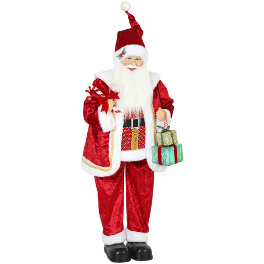 120cm Life Size Singing Dancing Santa Claus, Standing Musical Animated Santa with Gift and Candy Cane, Posable Arms, Handcrafted, Sound Touch Activated, Moving Christmas Figure Decoration