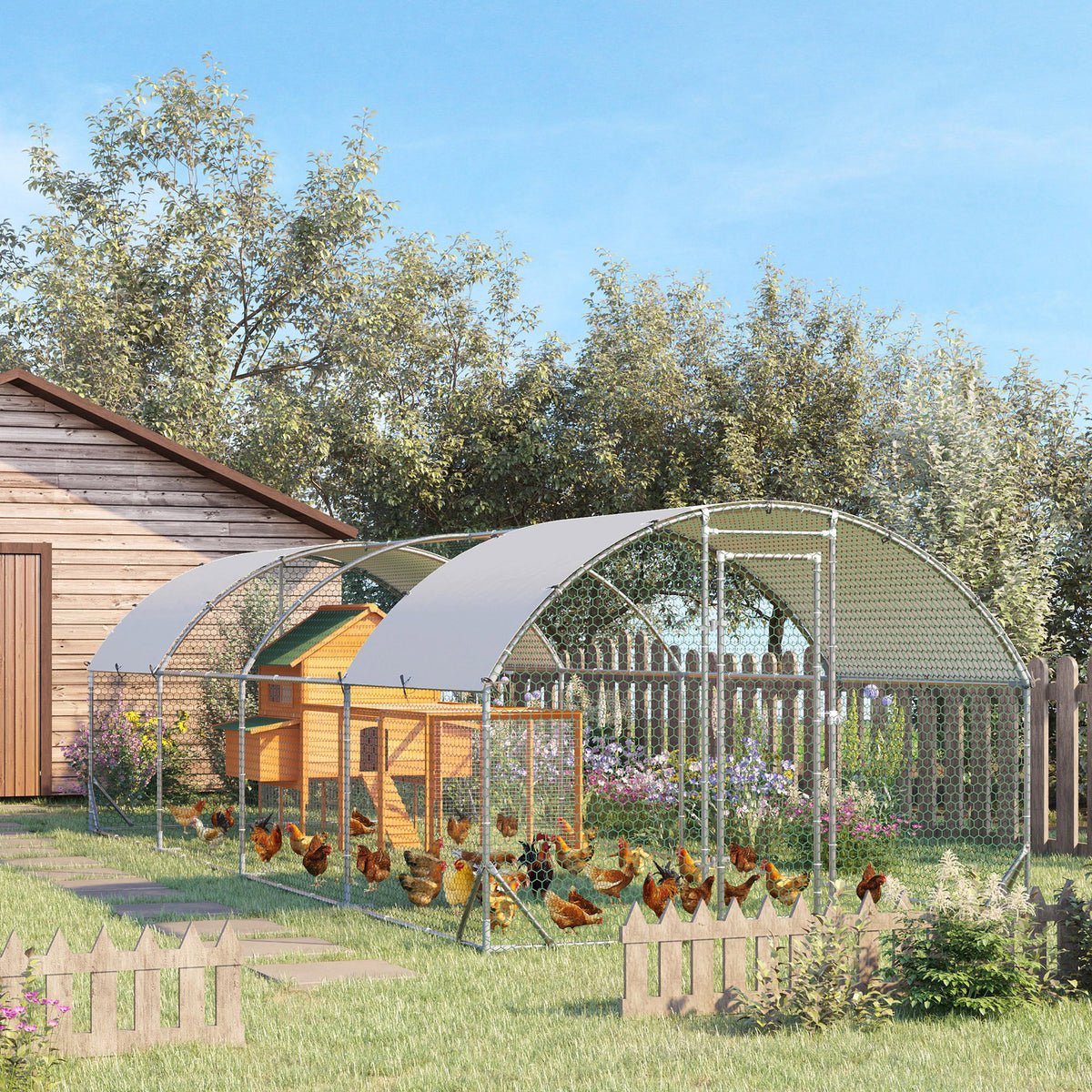 Walk In Chicken Run Galvanised Chicken Coop Hen Poultry House Cage Pet Playpen Garden with Water-Resist Covers