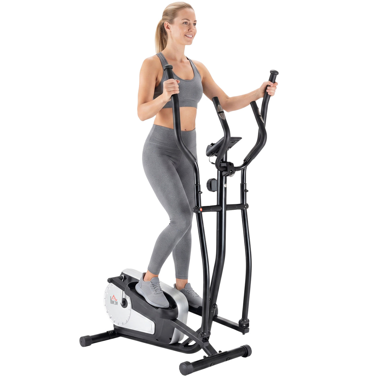 Elliptical Cross Trainer, Home Cardio Workout Machine with Eight Level Magnetic Resistance, LCD Monitor, Heart Rate Sensor, Two Wheels