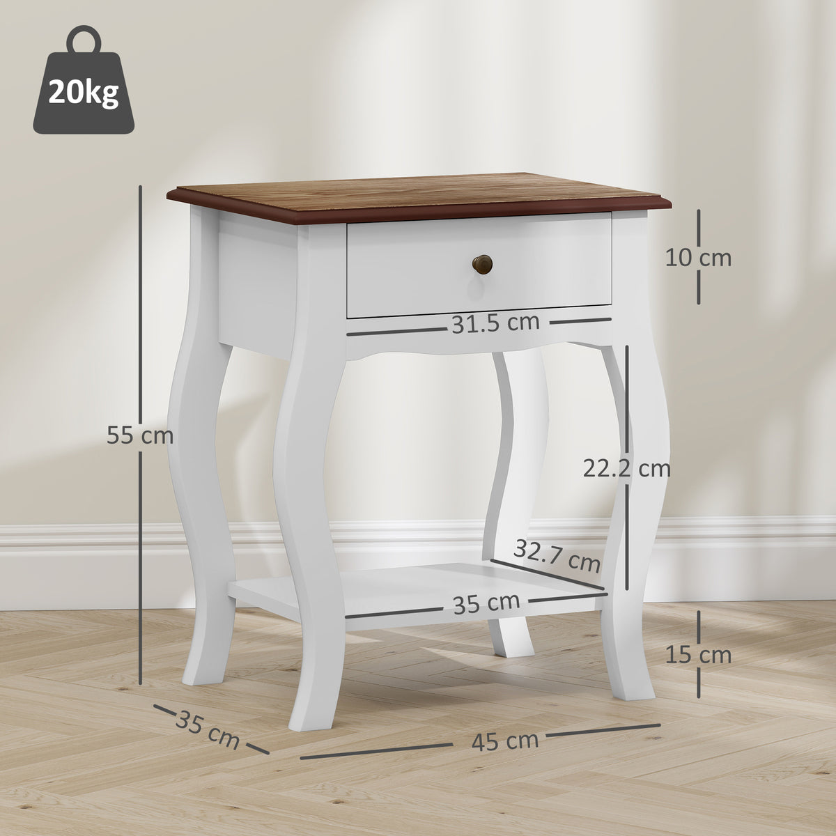 2pcs Bedside Tables with Drawer, French Style Bedside Cabinets with Open Shelf for Bedroom, Living Room, White