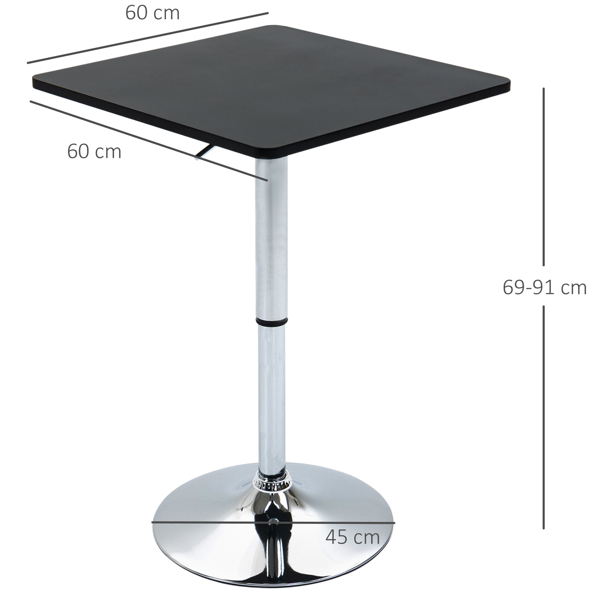 Modern Height Adjustable Counter Bar Table with 360° Swivel Tabletop and Electroplating Metal Base, Pub Desk for Living Room, Kitchen, Restaurant, Pub, Black and Silver