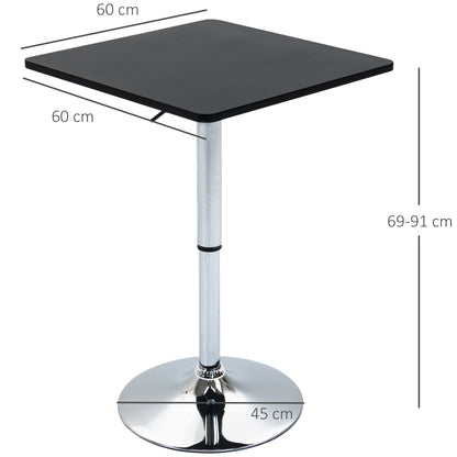 Modern Height Adjustable Counter Bar Table with 360° Swivel Tabletop and Electroplating Metal Base, Pub Desk for Living Room, Kitchen, Restaurant, Pub, Black and Silver