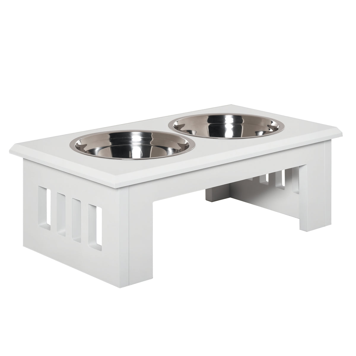 Raised Dog Feeding Bowls with Stand, Stainless Steel for Medium Dog, 58L x 31W x 25H cm - White