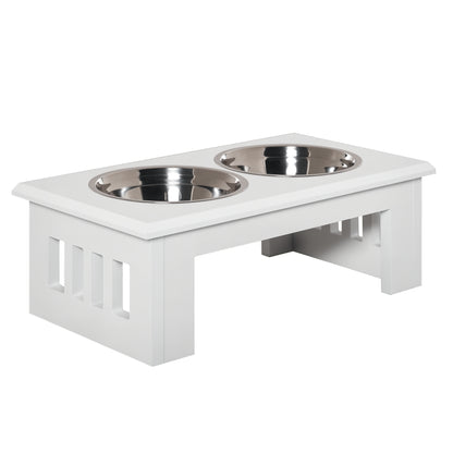Raised Dog Feeding Bowls with Stand, Stainless Steel for Medium Dog, 58L x 31W x 25H cm - White