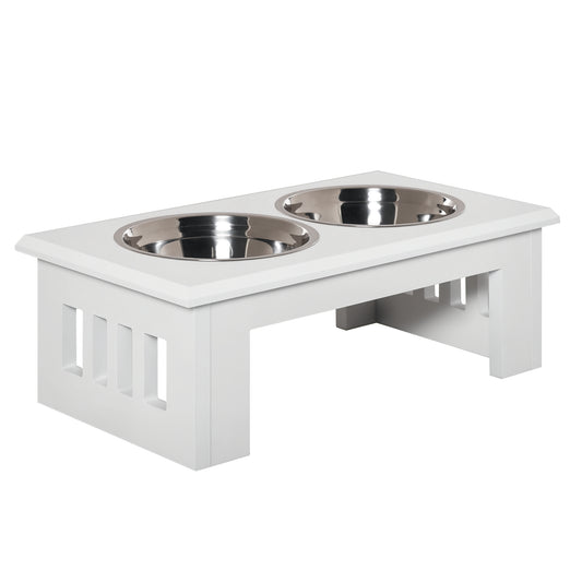 Raised Dog Feeding Bowls with Stand, Stainless Steel for Medium Dog, 58L x 31W x 25H cm - White