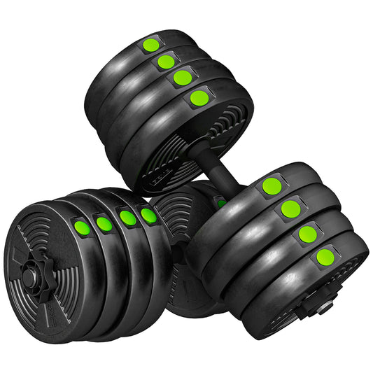 Adjustable Weight Barbell & Dumbbells Set Free Weights Strength Muscle Exercise Home Gym Training, Black and Green