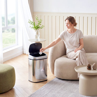 48L Motion Sensor Bin, Automatic Touchless Rubbish Bin with Fingerprint Resistant Stainless Steel for Kitchen, Hygienic Gyms, Home Office Use, Silver Tone