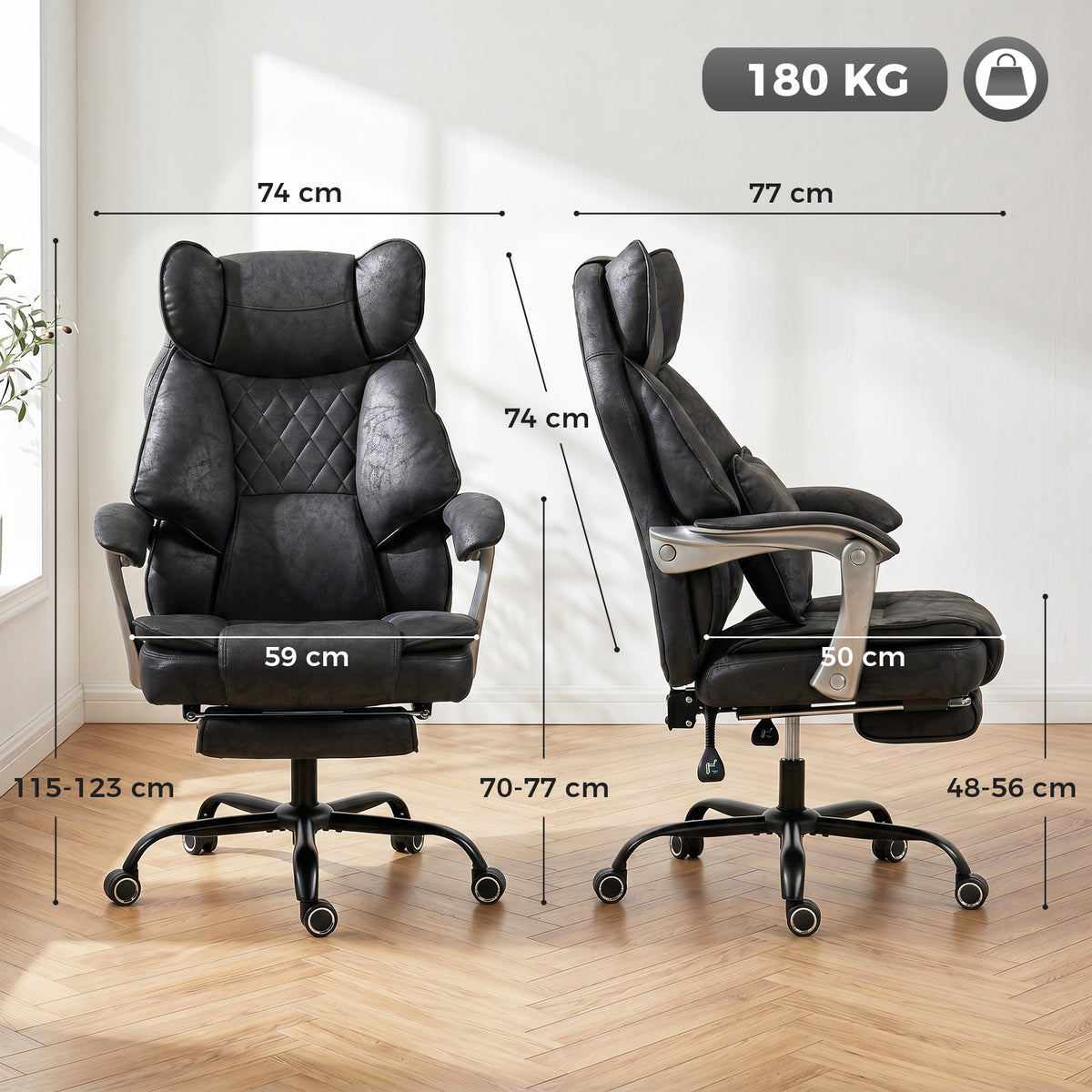 Executive Office Chair, Leathaire Big and Tall Office Chair 180 kg with Wide Seat, Reclining, Lumbar Support