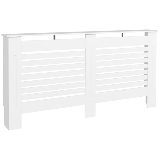 Radiator Cover, Modern MDF White Painted Cabinet with Horizontal Slats for Living Room, Bedroom, 152Wx 19Dx 81Hcm