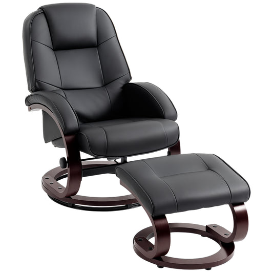 Swivel Recliner Chair with Footstool, PU Leather Recliner Armchair with Adjustable Back and Wood Frame