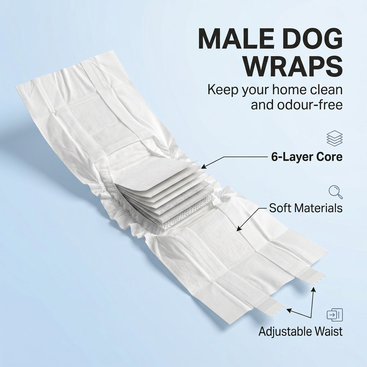 Dog Diapers Super Absorbent Leak-Proof Dog Nappies for Male Dogs Size M 45-64 cm Waist