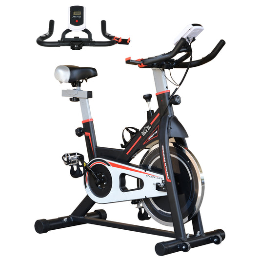 Exercise Bike, Indoor Cycling, with LCD Display, Heart Rate, Sensor - Black