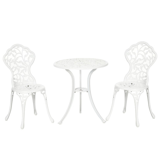3 Pcs Aluminium Bistro Set Garden Furniture Dining Table Chairs Antique Outdoor Seat Patio Seater White