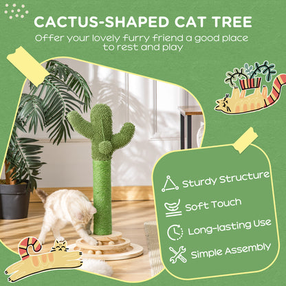 Cat Tree Cactus Sisal Scratching Post for Indoor Cats Play Tower Kitten Furniture with Hanging Ball Interactive Fun Roller Exerciser 32 x 32 x 60cm