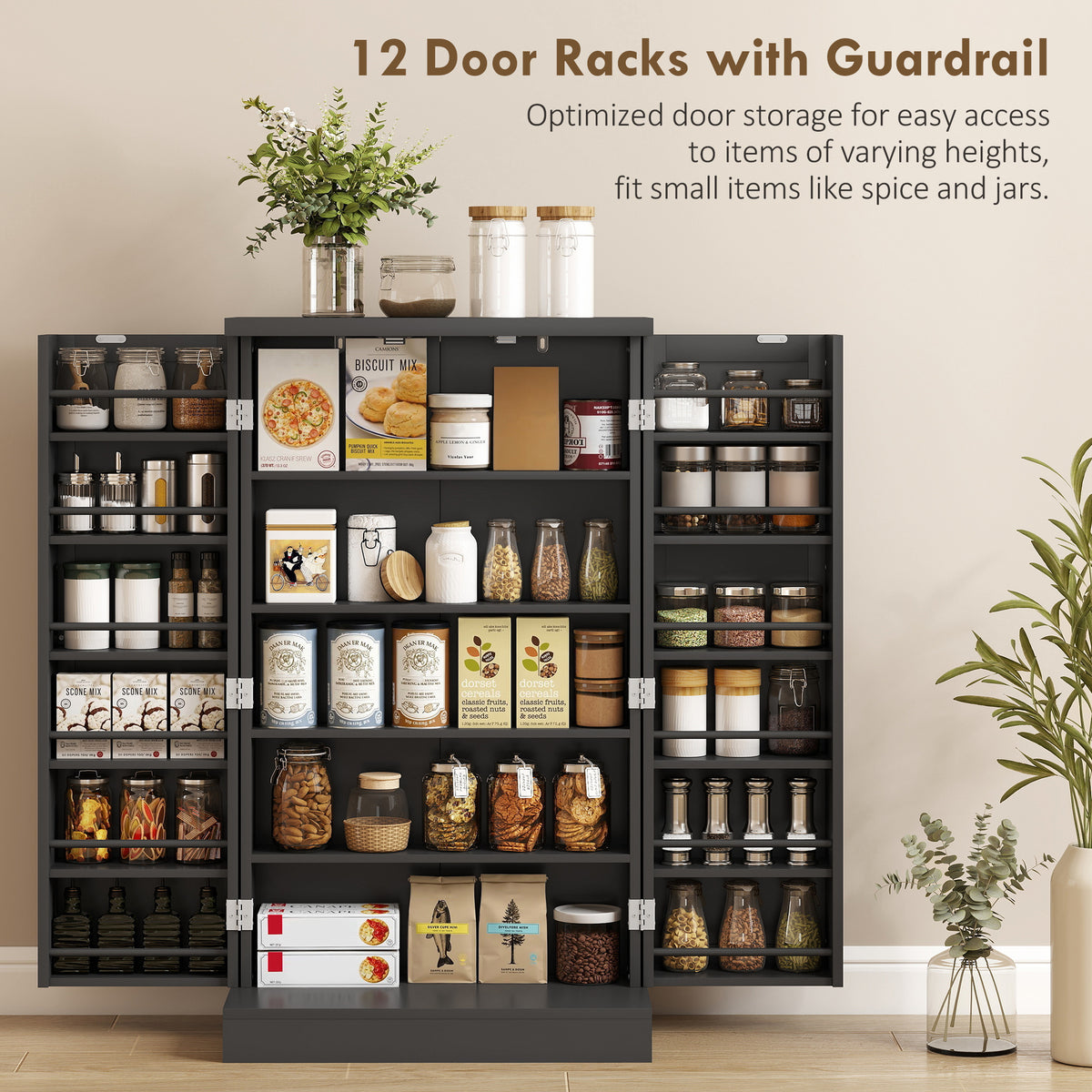 Kitchen Cupboard, Freestanding Multi-Storage Kitchen Pantry Cabinet with Adjustable Shelves