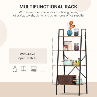 Ladder Shelf, Bookshelf, 4-Tier Industrial Storage Rack for Living Room, Bedroom, Kitchen