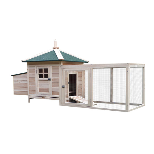 Chicken Coop, Small Animal Pet Cage with Nesting Box, Outdoor Hen House with Run