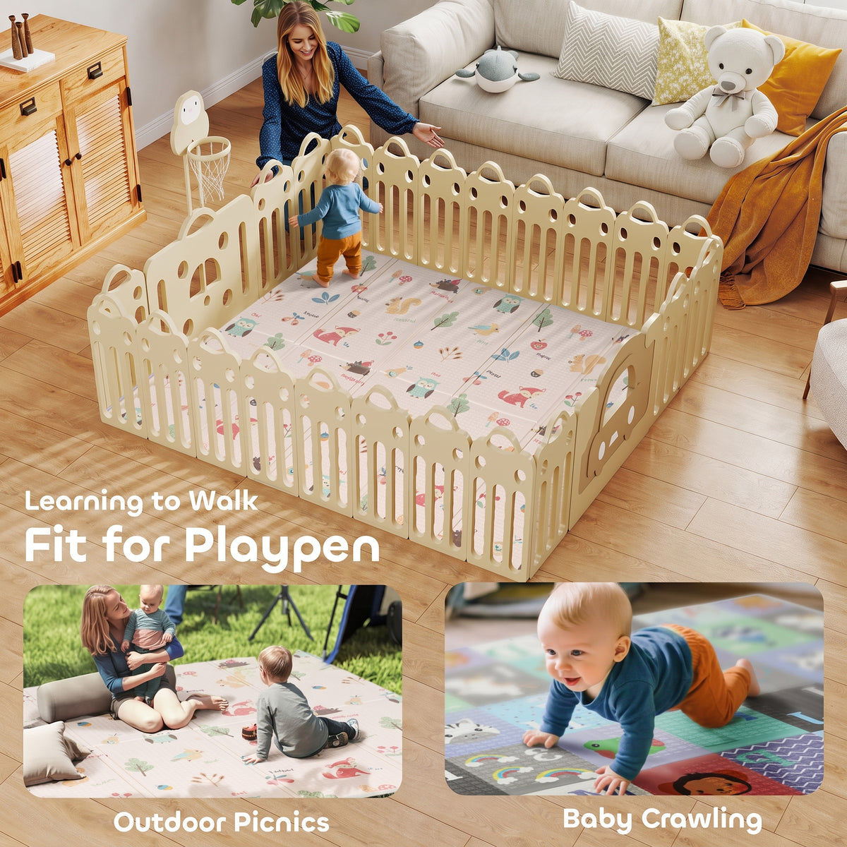 Foldable Baby Play Mat Double-Sided, Reversible Foam Soft Crawling Mat for Toddlers, for Bedroom, Nursery and Playroom