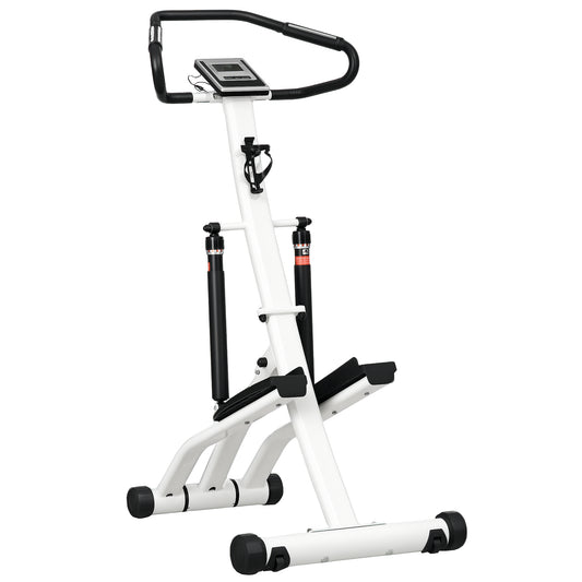 Stepper Machine for Home, Foldable Stair Stepper with 12-Level Hydraulic Resistance, Stair Climber with LCD Monitor, Heart Rate Sensor and Drink Holder, White and Black