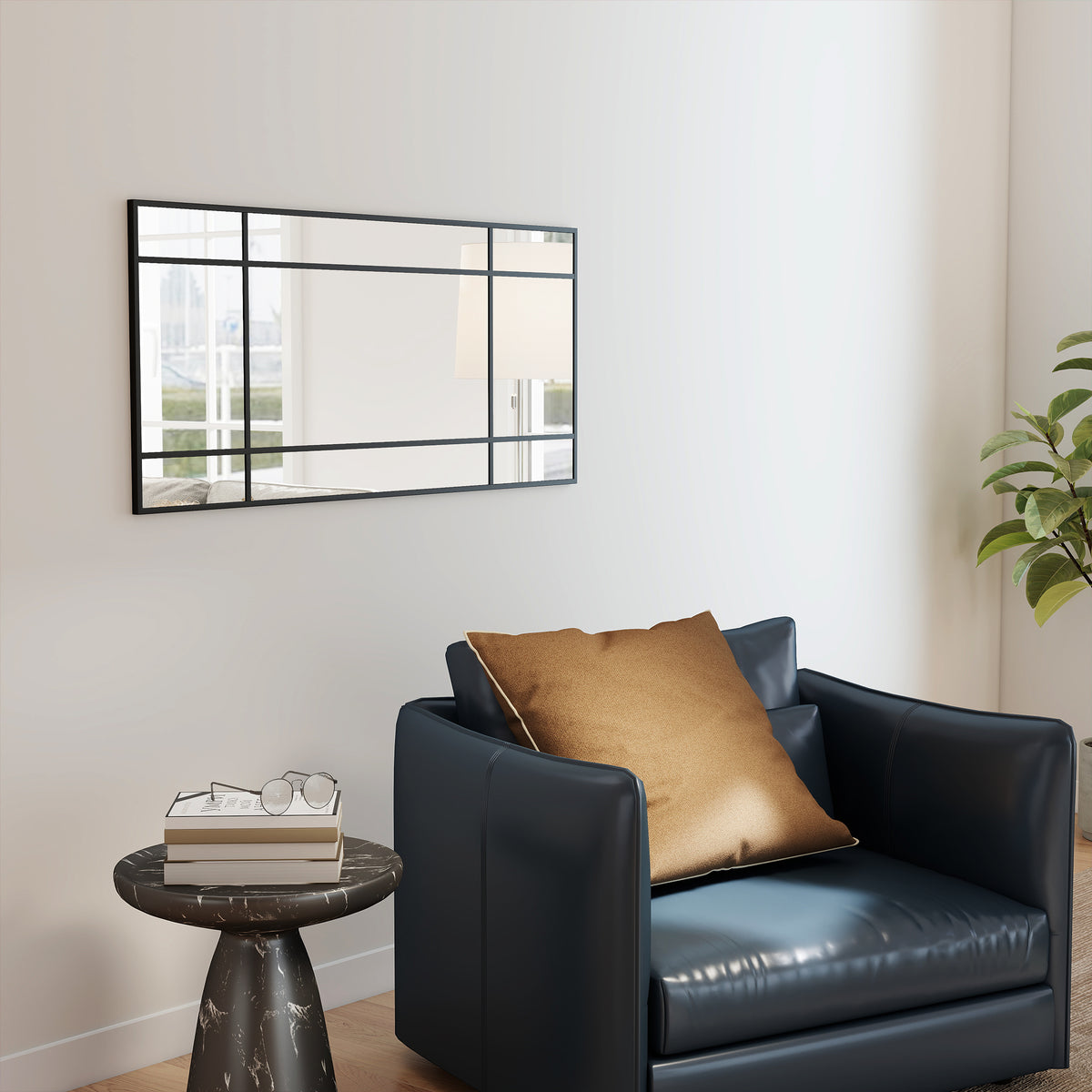 Decorative Grid Wall Mirror, with Back Hooks