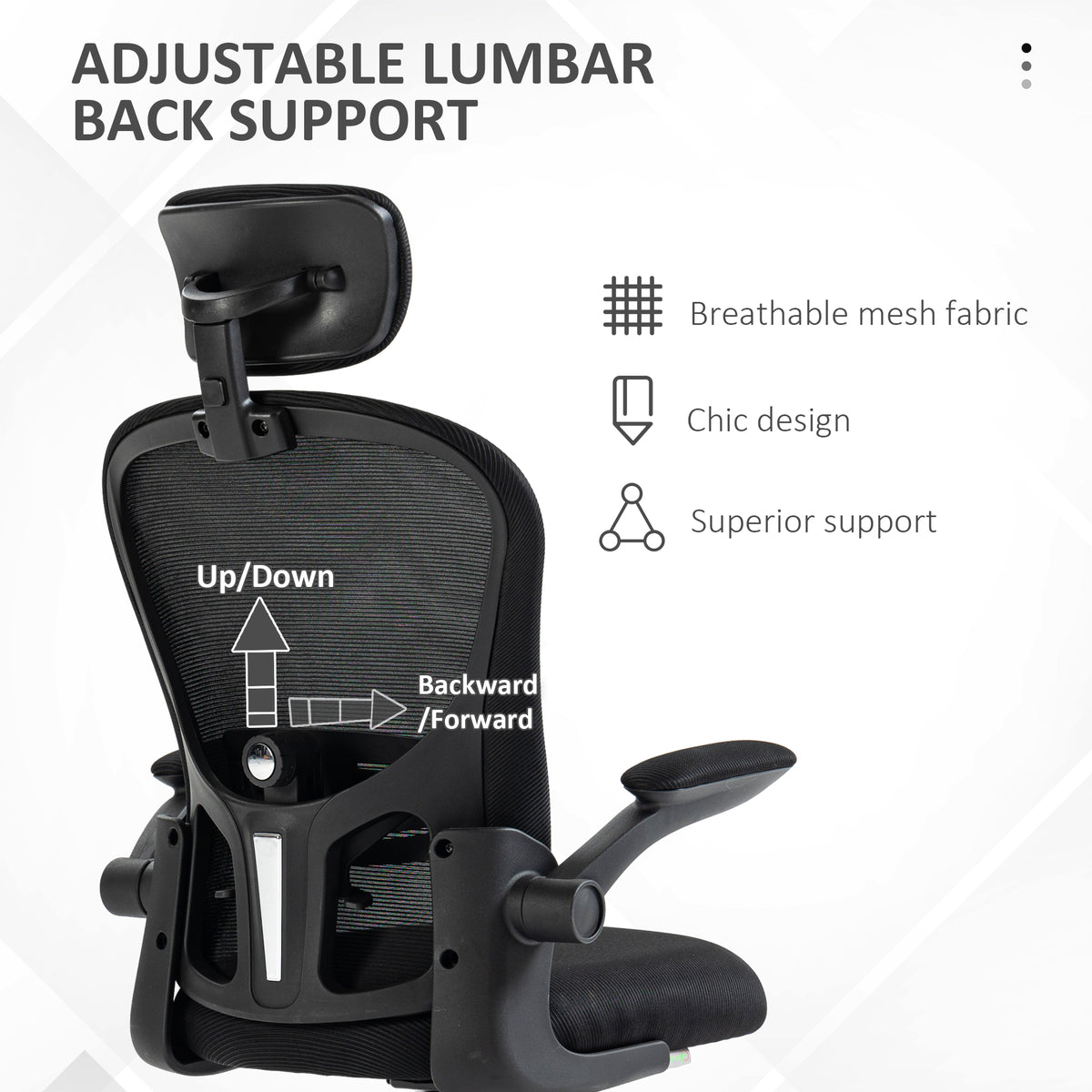 Multi-Adjustable Office Chair, with Lumbar Support, Headrest and Mesh Back
