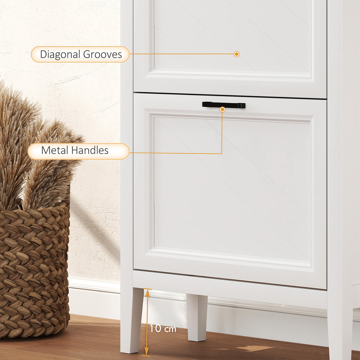 Shoe Cabinet with 3 Flip Drawers, Farmhouse Narrow Shoe Storage Cabinet with Adjustable Shelves, White