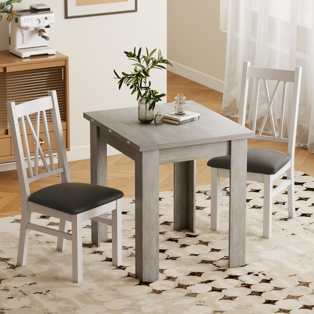 Folding Dining Table for 4-6, Rectangular Extendable Drop Leaf Table for Small Spaces, 140 x 80 x 77.5 cm