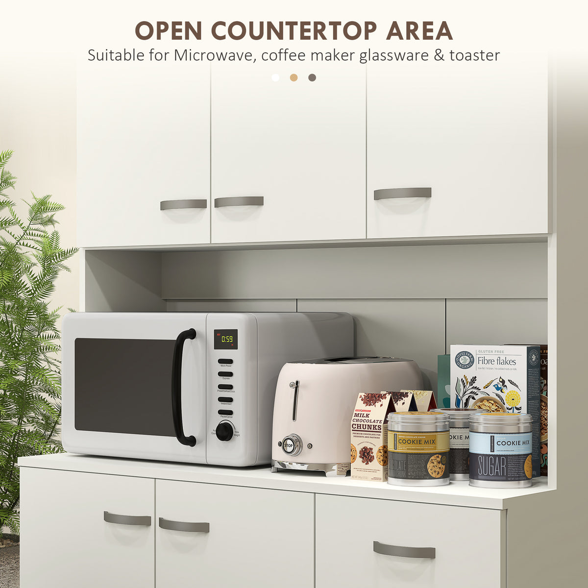 Freestanding Kitchen Pantry Storage Cabinet with Adjustable Shelves & Middle Worktop